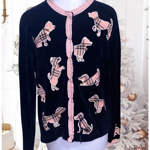 No Brand Sweaters - That Sweater Black Cardigan Women Large Pink Puppy Dogs Plaid